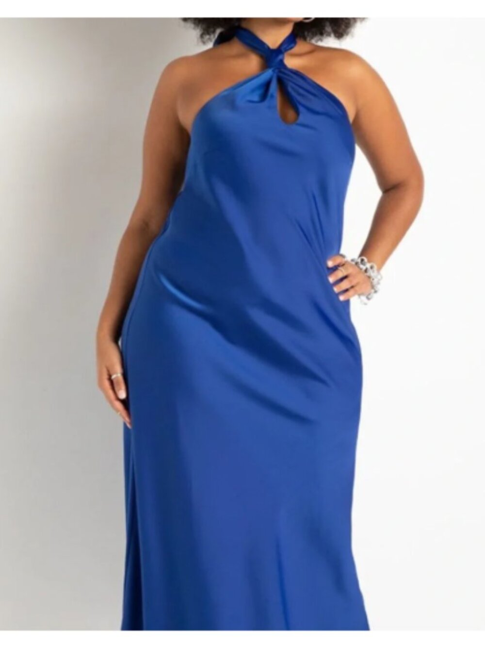 ELOQUII Royal Blue Satin Halter Keyhole Slip Maxi Dress 20